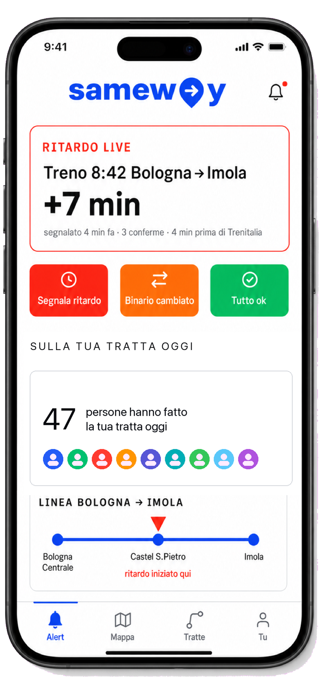 Anteprima app SameWay: alert ritardo in tempo reale e conteggio anonimo dei pendolari sulla tua tratta
